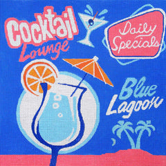 Amanda Lawford retro cocktail lounge sign needlepoint canvas with tropical drink