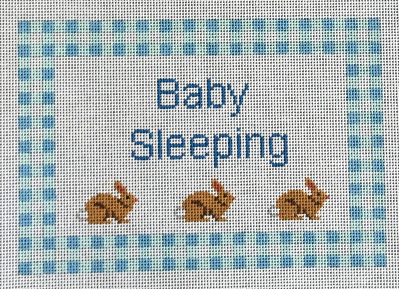 P199C Baby Sleeping Bunnies On Blue Gingham