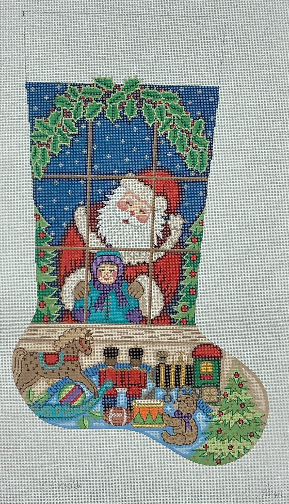 CS7356 Santa in Window Boy Stocking