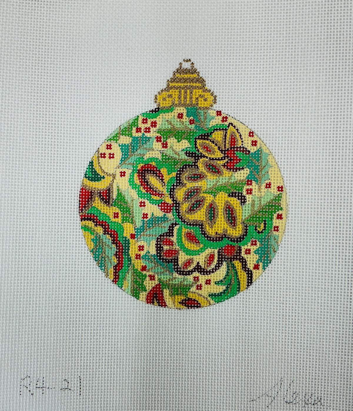 R4-21 Maroon and Mustard Vine Ornament