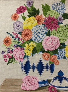 ASIT391 Floral in Blue & White Pot