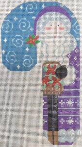 CH-1396 Father Christmas Candy Cane- Purple holding Poinsettias