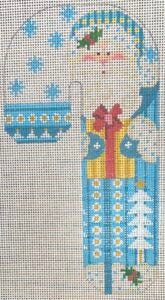 CH-1400 Father Christmas Candy Cane- Blue holding Present