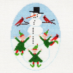 Doolittle Stitchery O146 Elves & Snowman Oval
