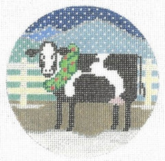 Doolittle Stitchery R323 X-mas Cow w/ Wreath Round