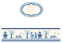 FS-O-67A Toile Floral Blue Oval Hinged Box