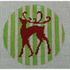 KKO116 Red Reindeer on Green, Gold, White Stripe 3.75" round