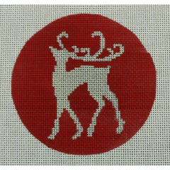 KKO118 Silver Reindeer on Red 3.75" round