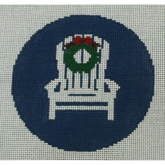 KKO192A Adirondack Chair with Wreath on Blue 4.125" round