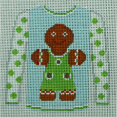 KKO199AA Gingerbread Girl on Blue with Green Dot Sleeves 3.625 x 3.75