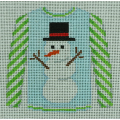 KKO199AH Snowman on Blue with Lime Striped Sleeves 3.625 x 3.75