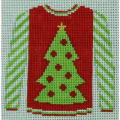 KKO199C Christmas Tree on Red with Green Sleeves 3.625 x 3.75
