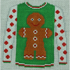 KKO199D Gingerbread Boy on Green with Red Sleeves 3.625 x 3.75
