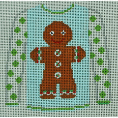 KKO199Y Gingerbread Boy on Blue with Green Sleeves 3.625 x 3.75