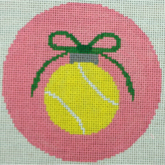 KKO202C tennis ball with green bow on pink 4" Round