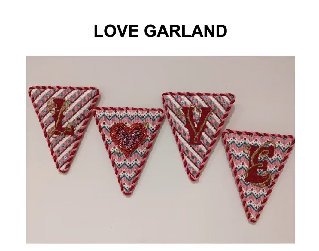 LL-BUN-0124 LOVE Garland w/Stitch Guide -- 4 Individual Canvases