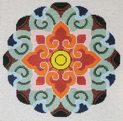 LL-PW-17A Red/Gold Mandala Flower Pillow