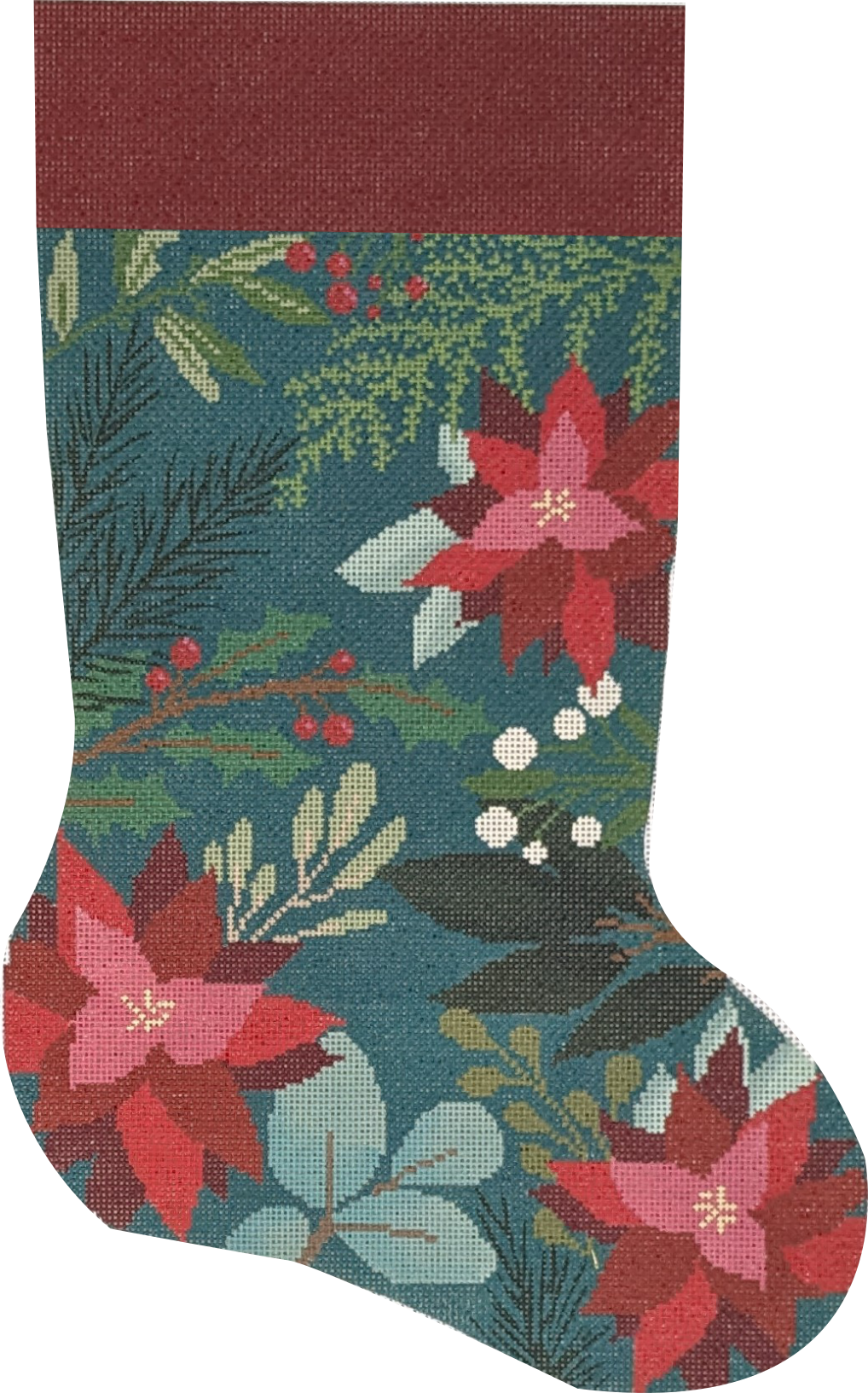 LL-ST-01B Green Stocking with Red Flowers