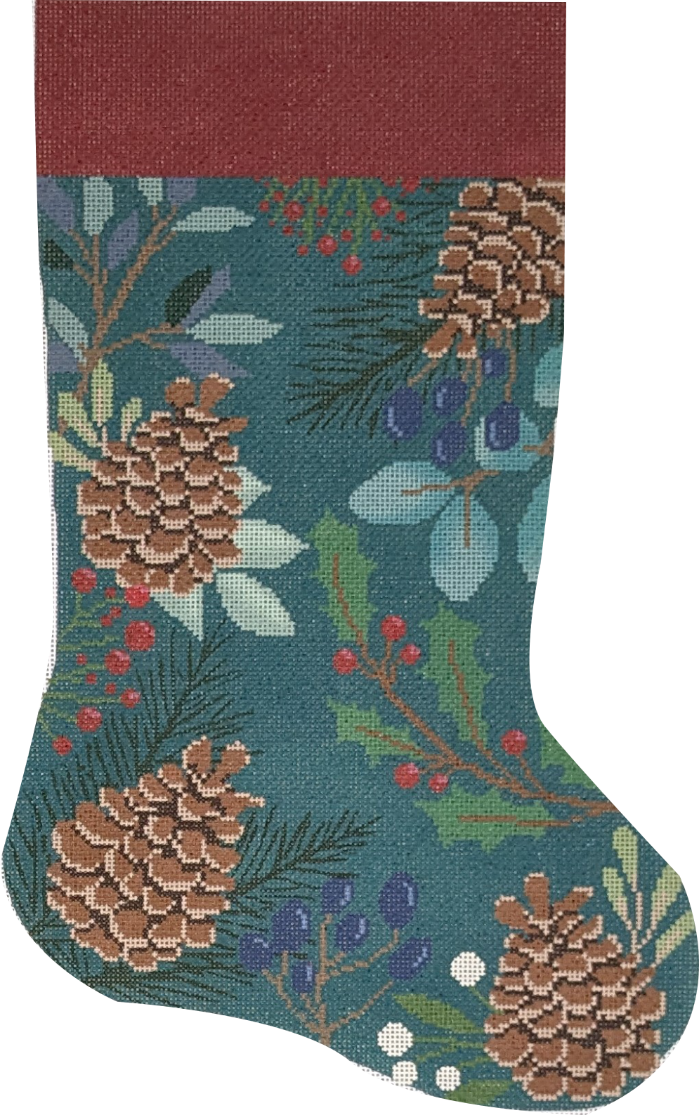 LL-ST-02B Green Stocking with Pinecones