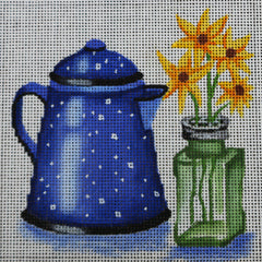R158 Blue Teapot and Flowers