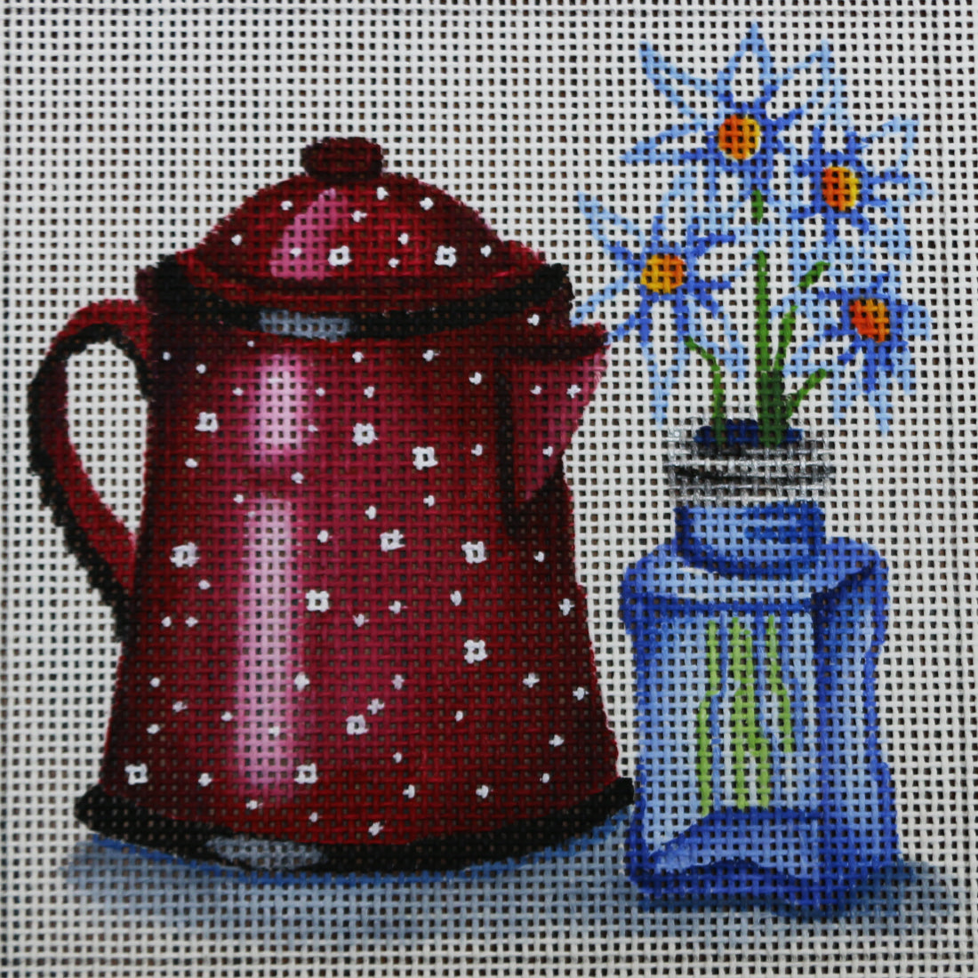 R159 Red Teapot and Flowers