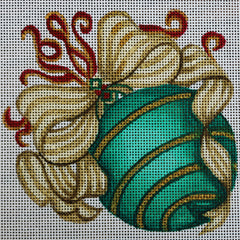 R293 Green and gold ornament w/ gold and red bow