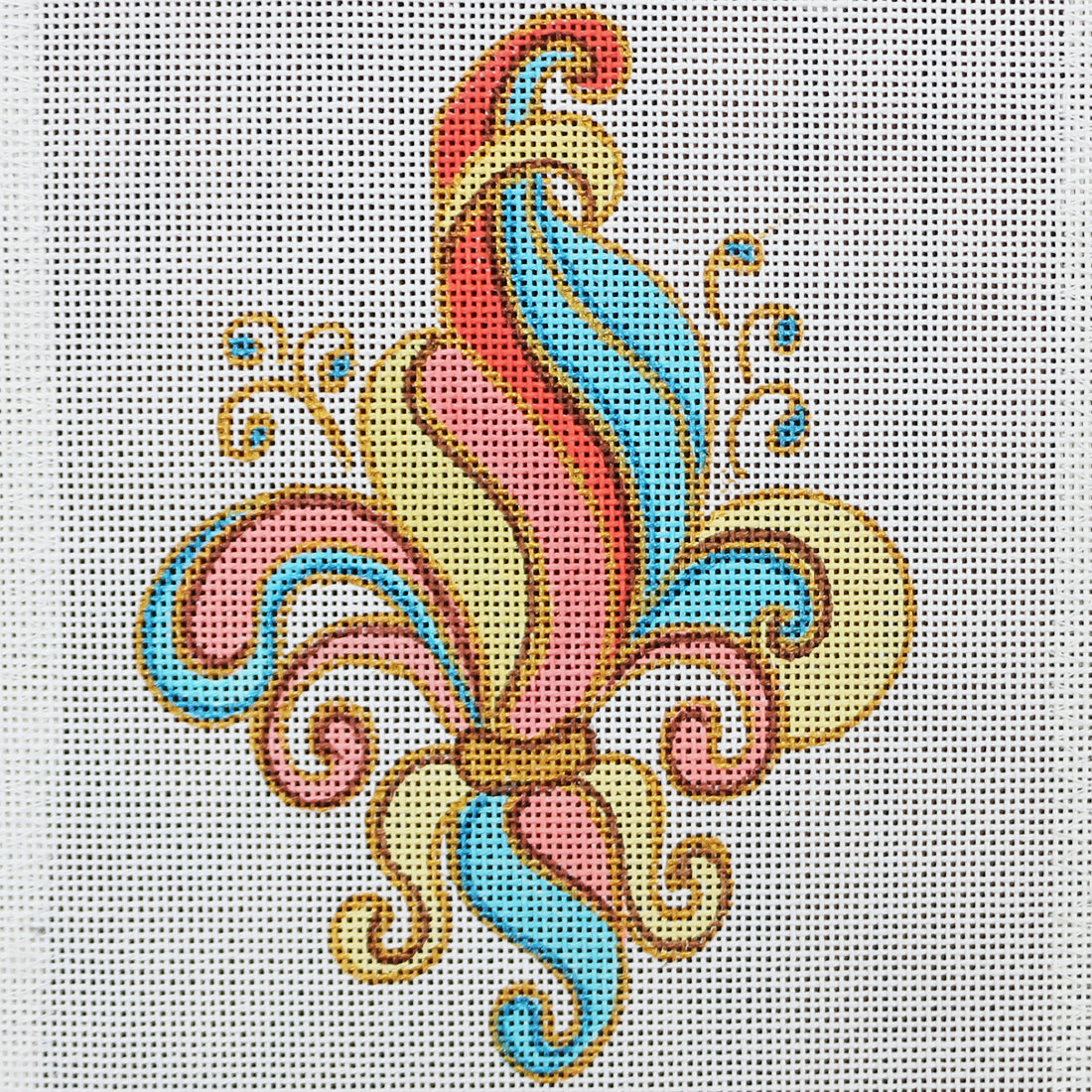 R526 Fleur De lis- yellow, pink, and turquoise