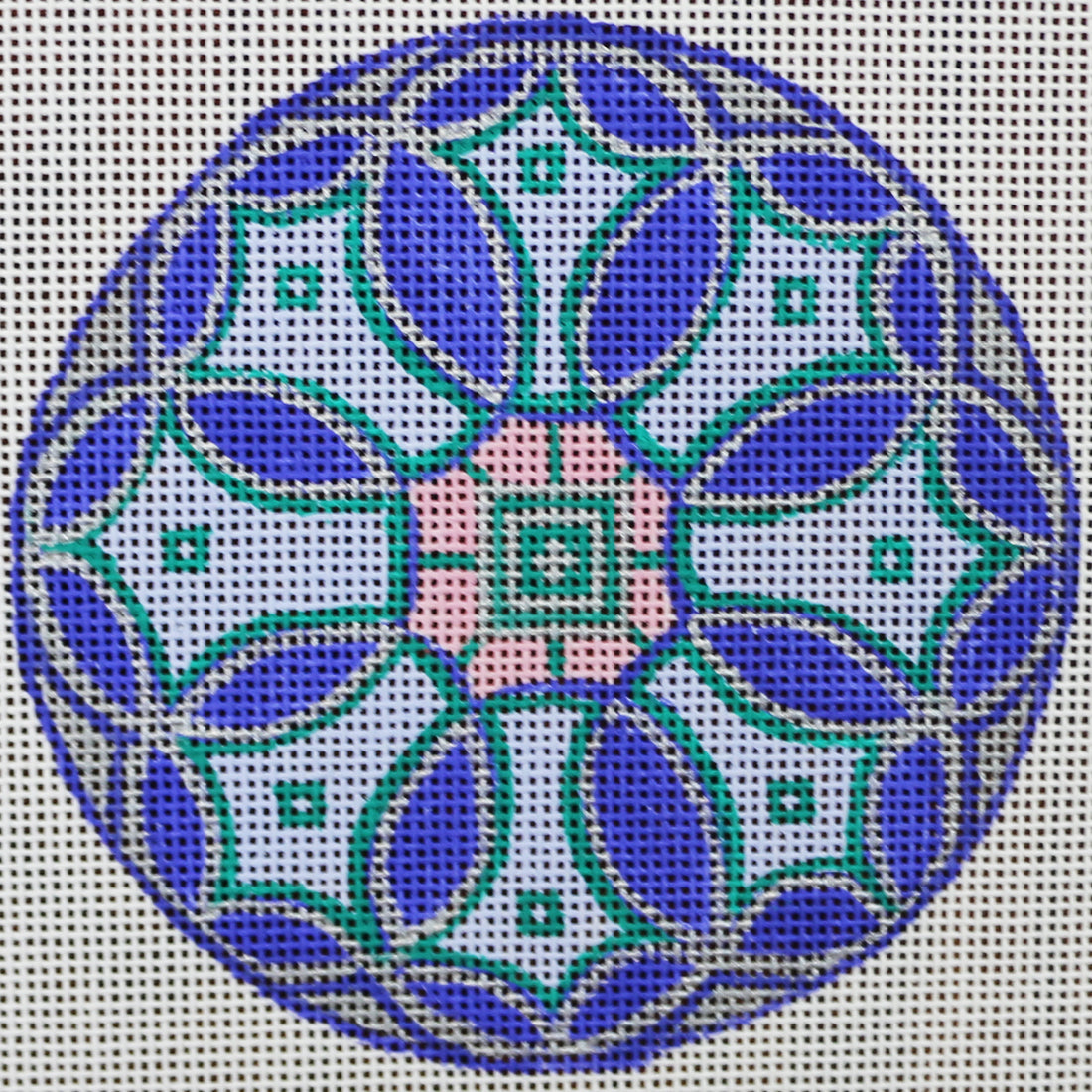 R536 Kaleidoscope- purple, silver, and green ornament