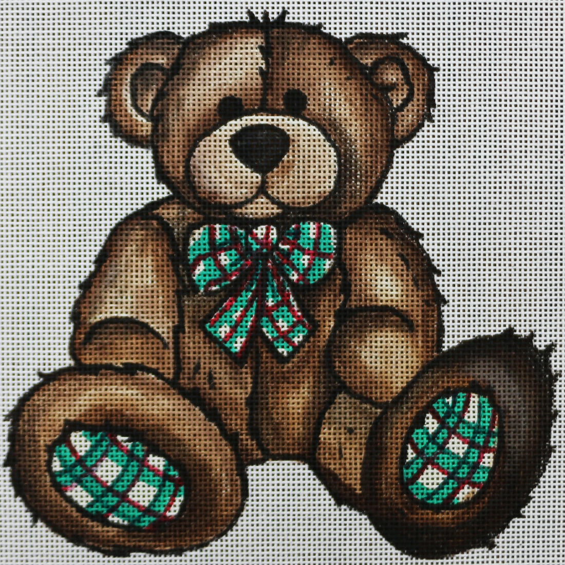 R576 Brown Teddy bear w/ green plaid bowtie and feet