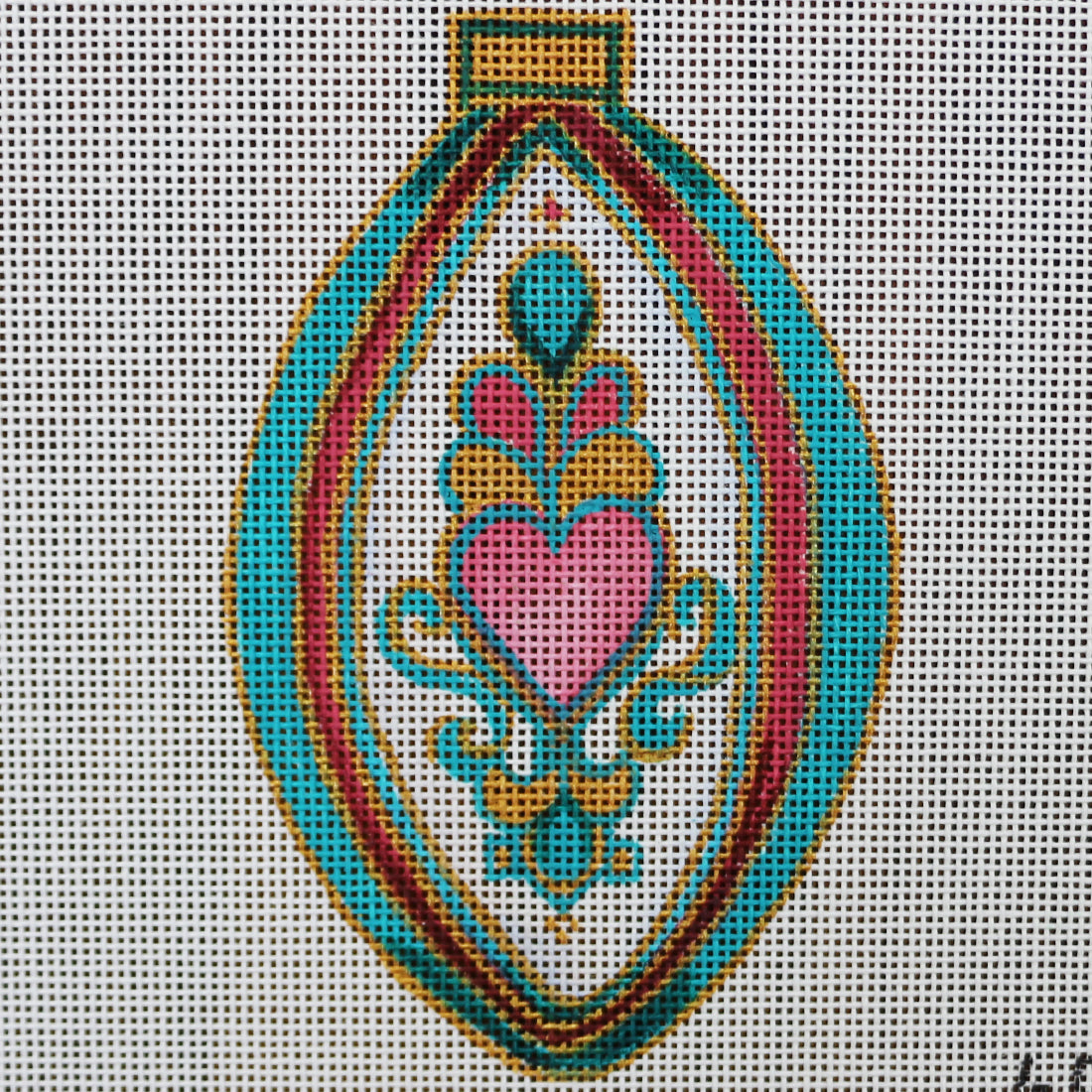 R605 Turquoise/Red Ornament with Hearts