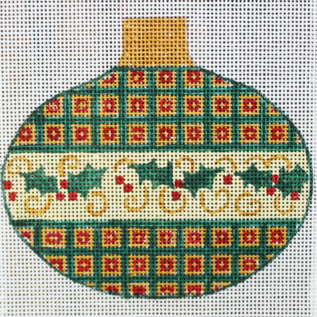 R643 Green/Gold Ornament w/ Holly