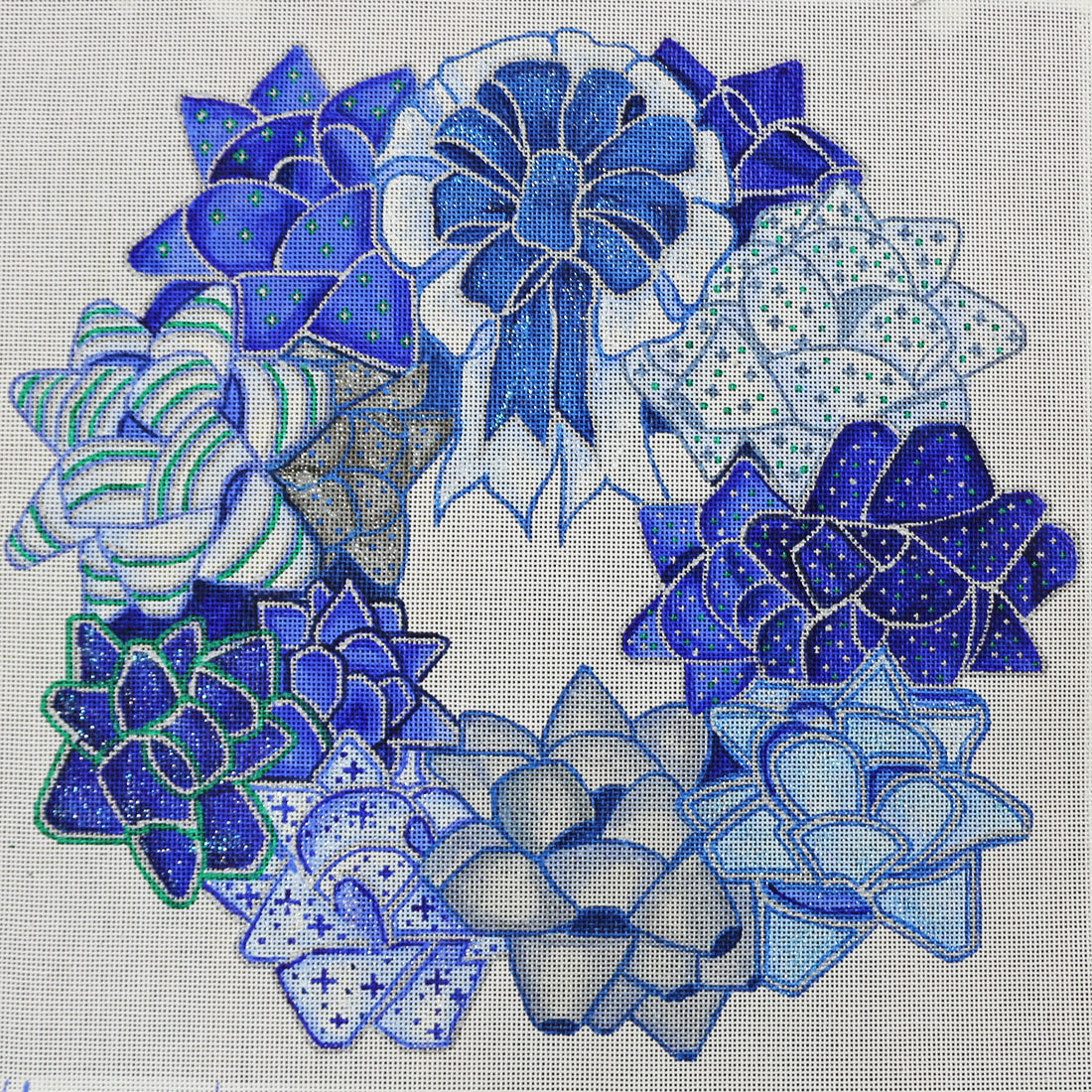 R654 Blue/Silver Wreath made from Bows