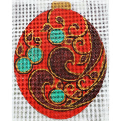 R667 Red Ornament W/ Maroon and Turquoise