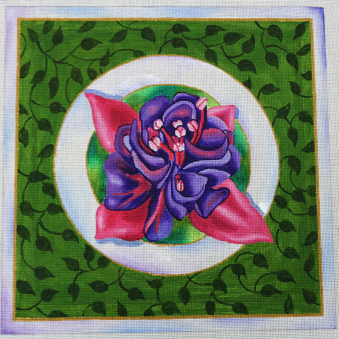 R807 Pink & Purple flower on green background