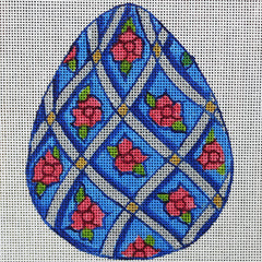 R826 Blue and silver Egg w/ pink flowers