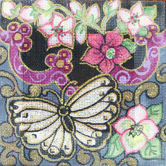 R857 Butterfly w/ flowers on black background
