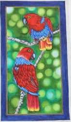 R863 Green Background w/ red and blue parrots