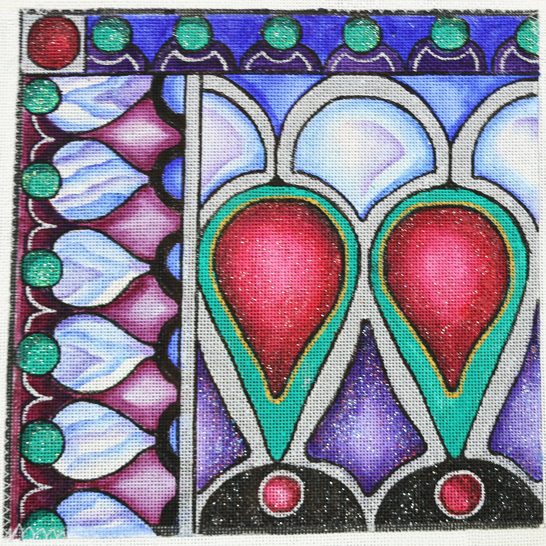 R913 purple, pink, green, and blue print