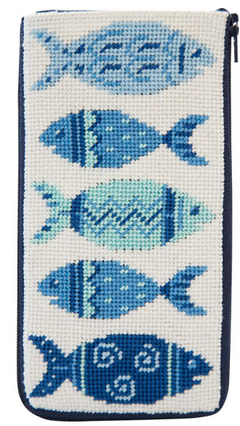 SZ3001 Blue Fishes Stitch N' Zip Eyeglass Case