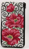 SZ450 Poppies on Scroll Stitch N' Zip Eyeglass Case