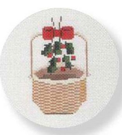 MBM-XO02 Nantucket Basket with Holly and Ribbon on Handle