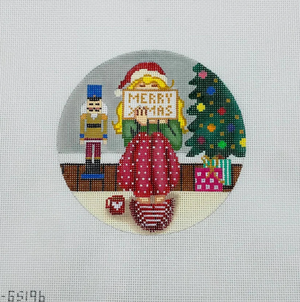 Stitching Girl Merry Christmas Round
