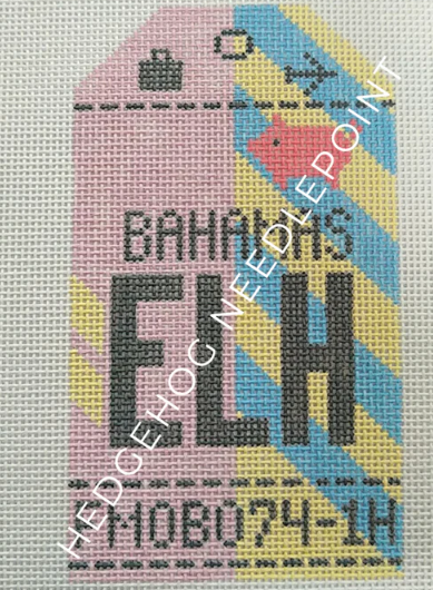 ELH Hedgie Needlepoint Luggage Tag- Bahamas Airport