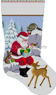 3209 SR Santa & Animals Wrapping Presents Stocking Canvas