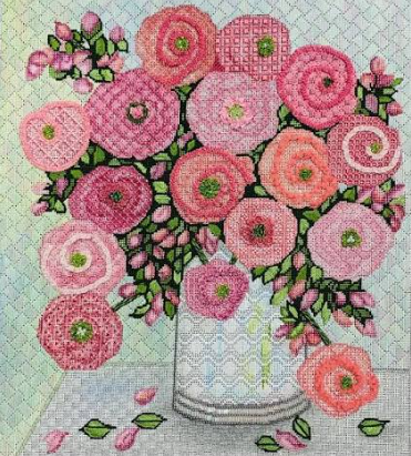 SF Pink Roses With Stitch Guide and Embellishments