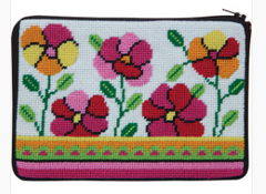 sz600 pink & orange poppies - Stitch N' Zip Cosmetic Purse