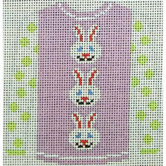 KKO208Q 3 White Bunny Faces on Lavender 3.75 x 3.625