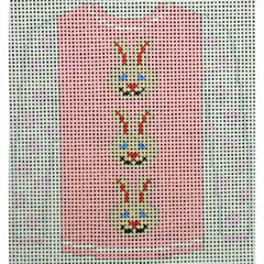 KKO208U 3 Brown Bunny Faces on Pink 3.75 x 3.625