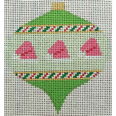 KKO218AG bauble hort oval pink santa hats on green top point 3.5 x 3.5