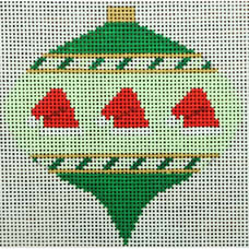 KKO218Z bauble hort oval red santa hats on green blue top point 3.5 x 3.5